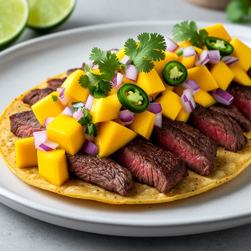 Steak and Mango Salsa Tostadas finished dish