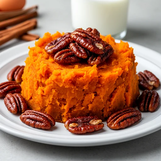 Spiced Sweet Potato Pone with Candied Pecans finished dish
