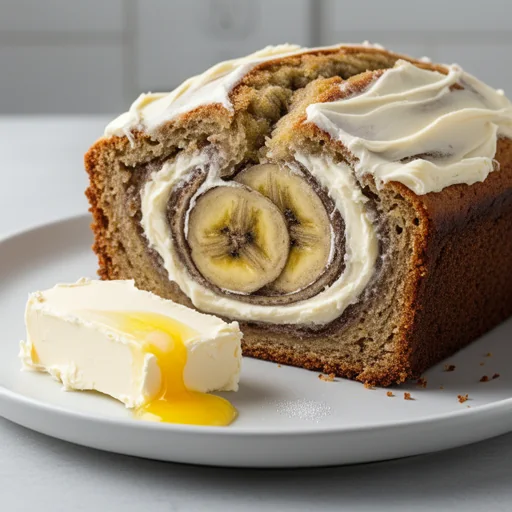 Cream Cheese Swirl Banana Bread finished dish