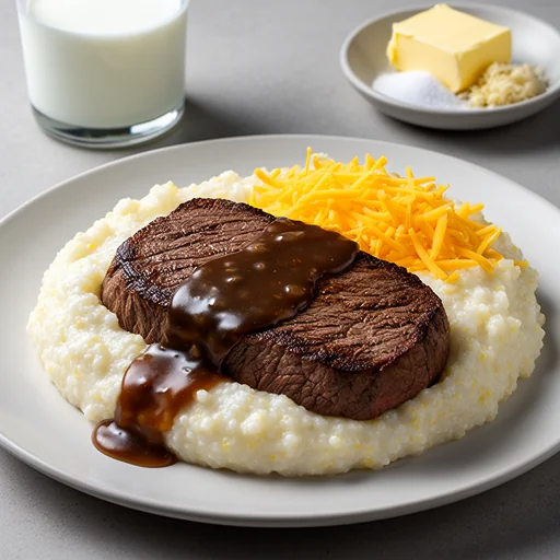 Steak & Creamy Grits with Red-Eye Gravy finished dish
