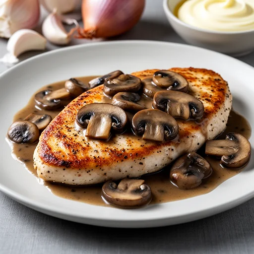 Pan-Seared Turkey Cutlets with Mushroom-Marsala Sauce finished dish