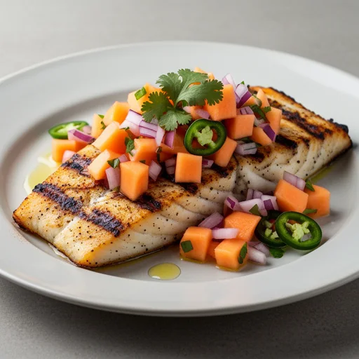 Tropical Grilled Grouper with Papaya-Lime Salsa finished dish