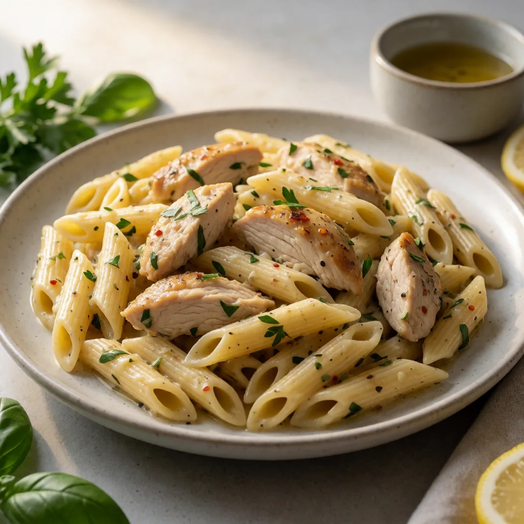 Zesty Lemon Herb Chicken Penne finished dish