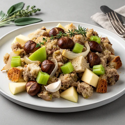 Savory Chestnut and Apple Stuffing finished dish