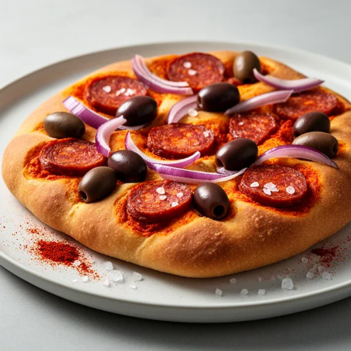 Smoked Paprika & Chorizo Focaccia finished dish