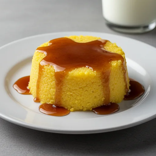 Creole Cornmeal Pudding with Spiced Rum Glaze finished dish