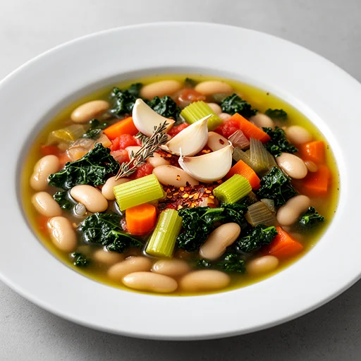 Hearty Tuscan White Bean and Kale Soup (Ribollita-style) finished dish
