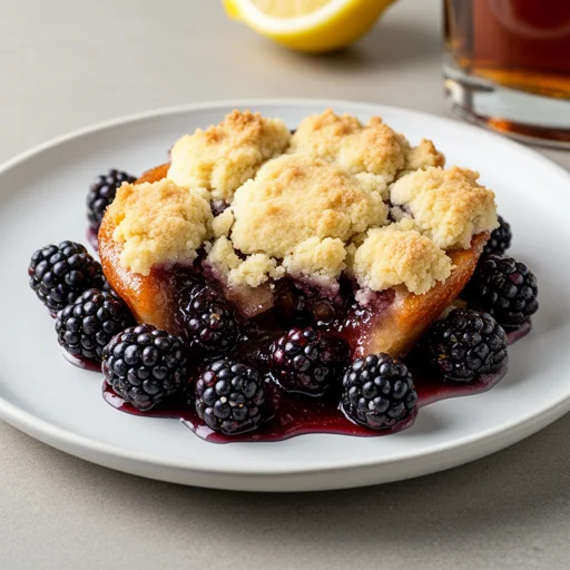 Blackberry Bourbon Cobbler with Cornmeal Streusel finished dish