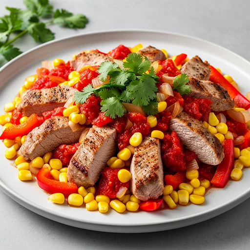 Zesty Pork & Corn Skillet with Fire-Roasted Tomatoes finished dish