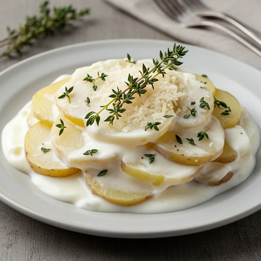 Creamy Scalloped Potatoes with Thyme and Garlic finished dish
