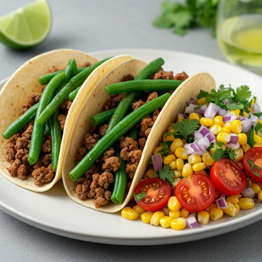 Quick Pork & Green Bean Tacos with Zesty Corn Salad finished dish