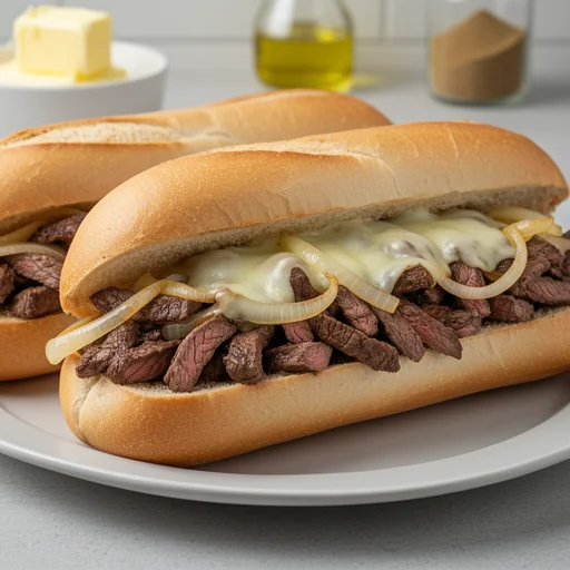 Classic Philly Cheesesteak Sandwich finished dish