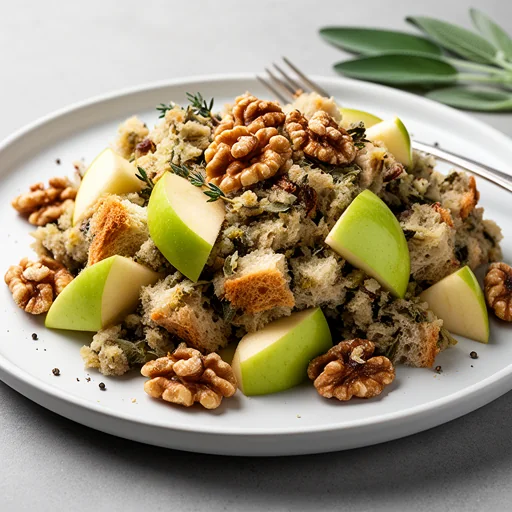 Apple and Sage Stuffing with Toasted Walnuts finished dish