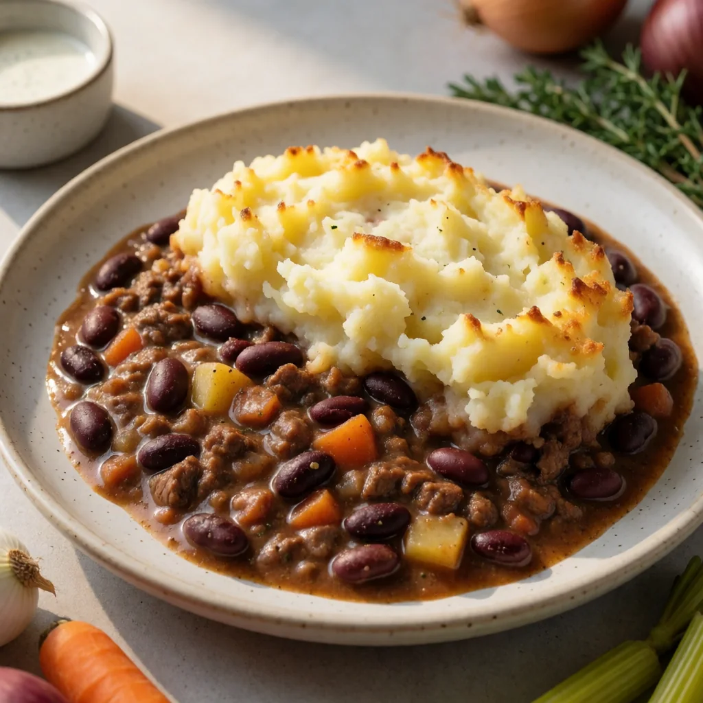 Hearty Steak & Kidney Bean Shepherd's Pie finished dish