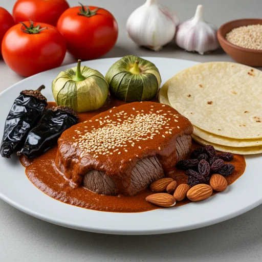 Filete de Res con Mole Coloradito finished dish