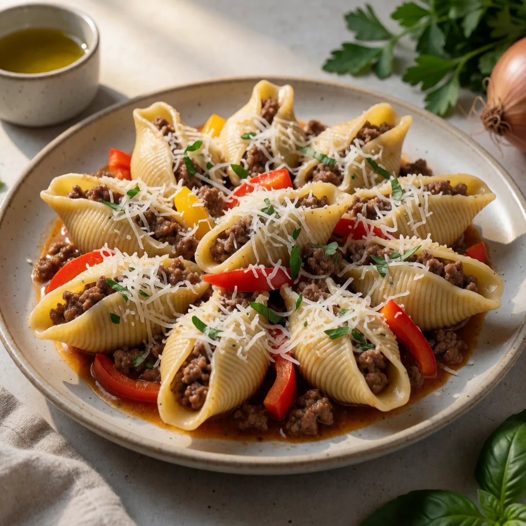 Beef and Bell Pepper Stuffed Shells (Conchiglie Ripiene di Manzo e Peperoni) finished dish