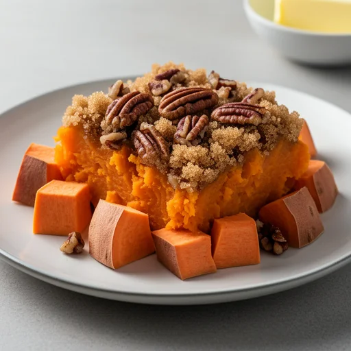 Maple-Pecan Sweet Potato Casserole finished dish