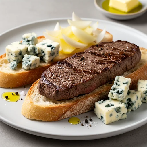 Pan-Seared Steak & Blue Cheese Crostini finished dish