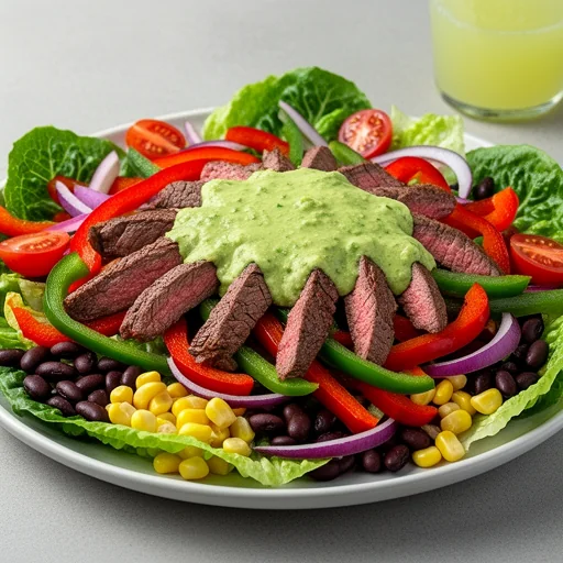 Mexican Steak Fajita Salad with Avocado-Lime Dressing finished dish