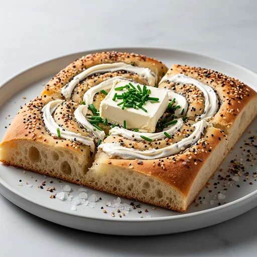 Everything Bagel Spice Focaccia with Cream Cheese Swirl finished dish