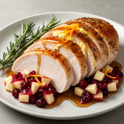 Maple-Glazed Roasted Turkey Breast with Apple-Cranberry Chutney finished dish