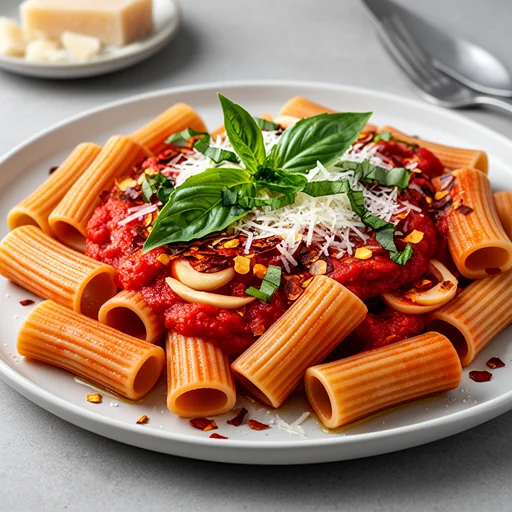 Rigatoni with Spicy Arrabiata Sauce finished dish