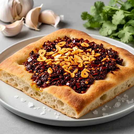 Sichuan Chili Crisp & Crispy Garlic Focaccia finished dish