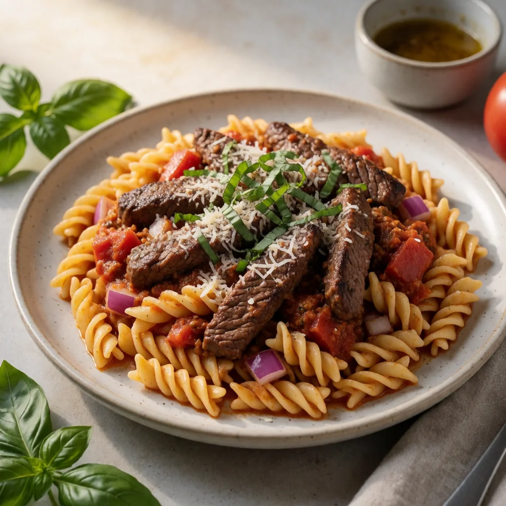 Spicy Calabrian Beef and 'Nduja Gemelli finished dish