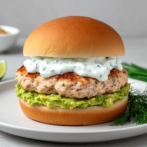 Gourmet Chicken Burgers with Avocado Ranch finished dish