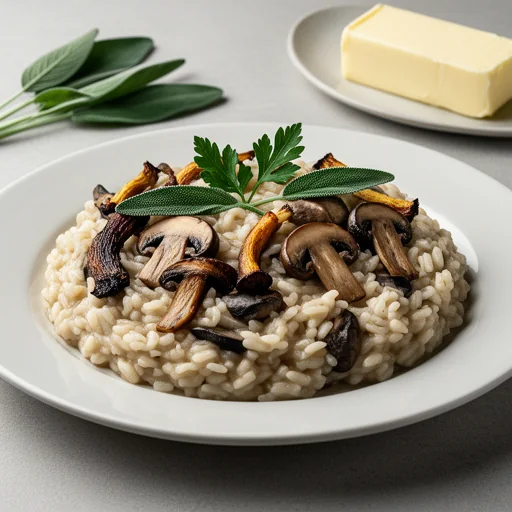 Wild Mushroom and Sage Risotto finished dish