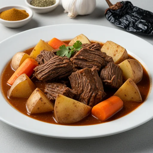 Guisado de Res con Chile Ancho y Papas finished dish