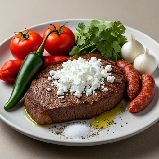 Steak Molcajete with Chorizo and Queso Fresco finished dish