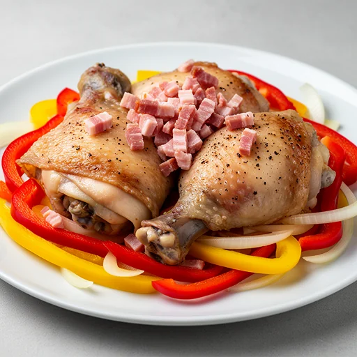 Roman-Style Chicken with Peppers and Pancetta (Pollo alla Romana) finished dish
