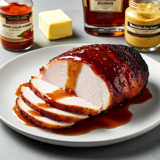 Smoked Turkey Breast with Brown Sugar-Bourbon Glaze finished dish