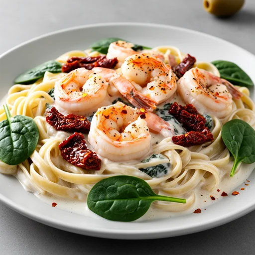 Creamy Tuscan Shrimp Pasta finished dish