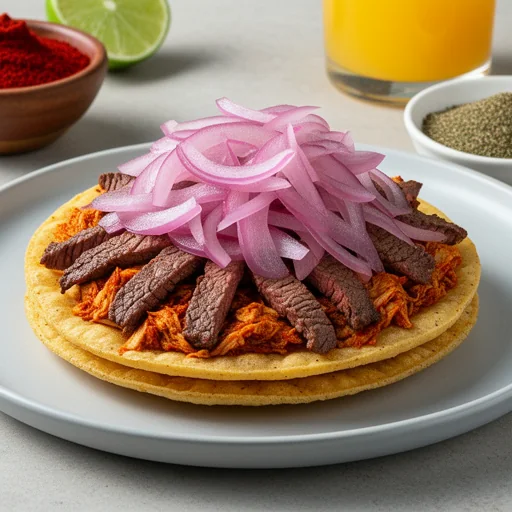 Salbutes de Bistec Pibil con Cebolla Encurtida finished dish