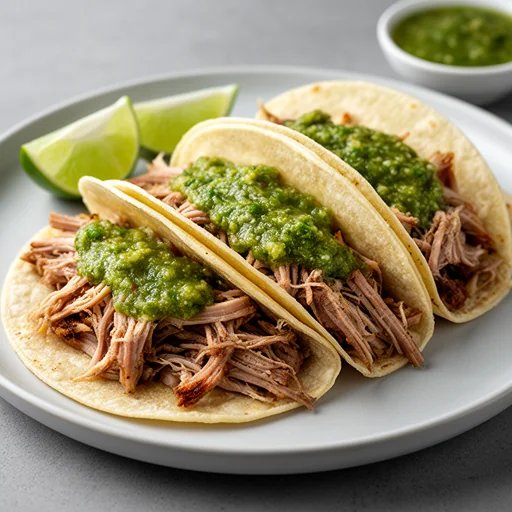 Slow-Cooked Pork Carnitas Tacos with Zesty Salsa Verde finished dish