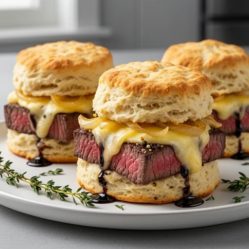 Steak & Smoked Gouda Biscuit Sandwiches finished dish