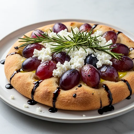 Roasted Grape, Rosemary & Ricotta Salata Focaccia finished dish