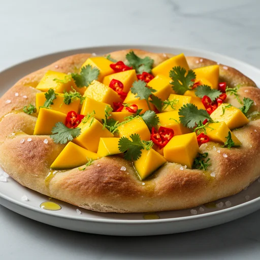 Habanero Mango Focaccia with Cilantro finished dish