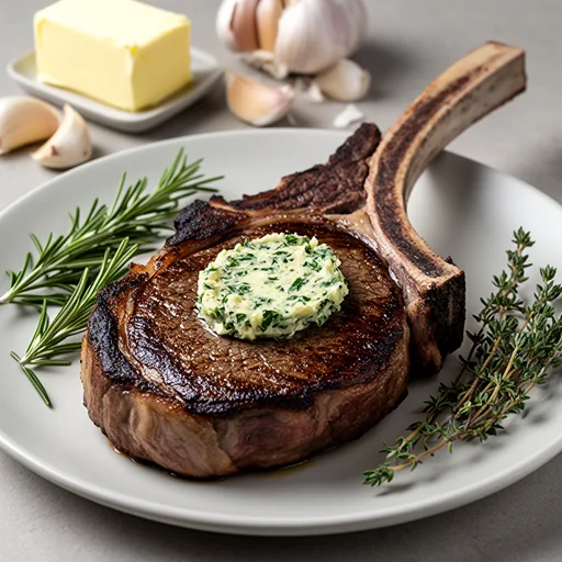 Cast Iron Seared Ribeye with Garlic Herb Butter finished dish