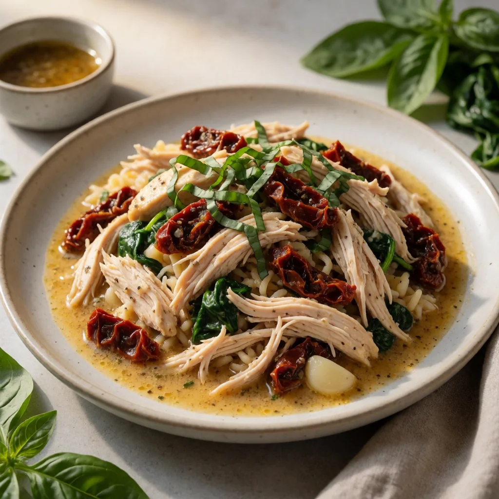 Slow Cooker Creamy Tuscan Chicken finished dish