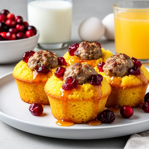 Savory Cornbread & Turkey Sausage Muffins with Cranberry-Orange Glaze finished dish