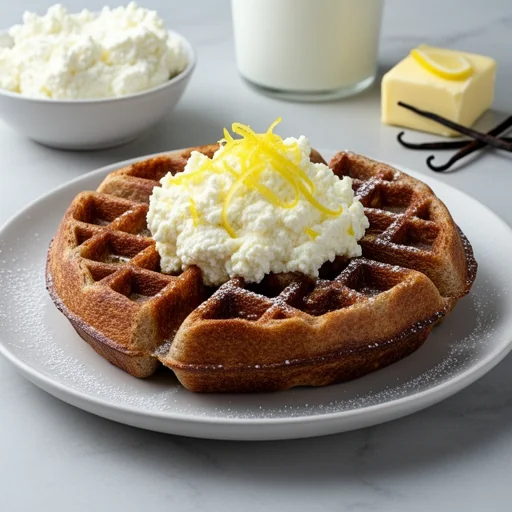 Sourdough Waffles with Lemon Ricotta Cream finished dish