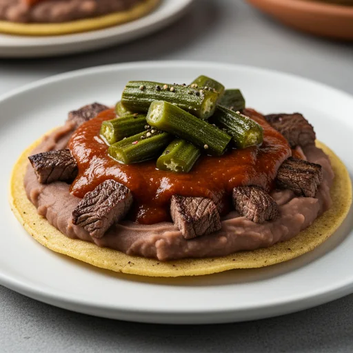 Huaraches de Bistec con Salsa Borracha y Nopalitos Asados (Steak Huaraches with Drunken Sauce and Grilled Cact finished dish