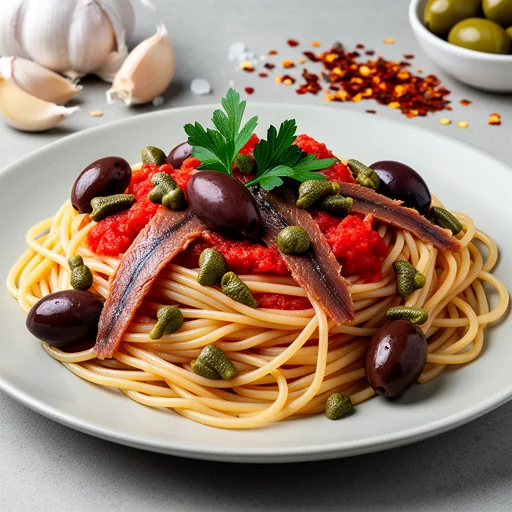 Spaghetti alla Puttanesca finished dish