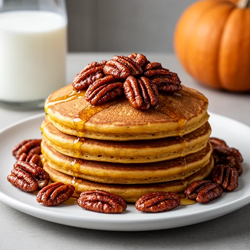 Thanksgiving Harvest Pancakes with Candied Pecans finished dish