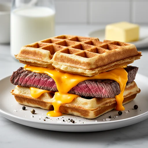 Steak & Cheddar Wafflewiches finished dish