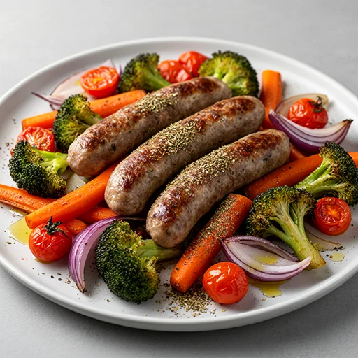 Sheet Pan Italian Sausage & Roasted Veggies finished dish