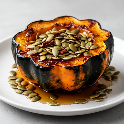 Roasted Acorn Squash with Maple-Chipotle Glaze and Toasted Pepitas finished dish